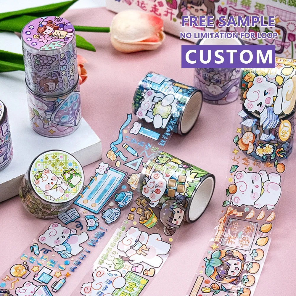 Custom Glitter Kiss Cut PET Tape Stickers Rolls