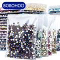BOBOHOO Glass Flatback Rhinestones Silver Metal Loose Round Beads AB Colors Non Hotfix Rhinestones for Nails Rhinestones Jeans