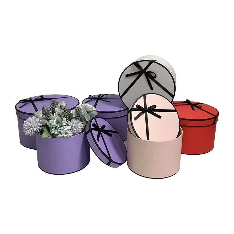 Factory Sale Solid Color Round Box Round Gift Box with Ribbon Round Gift Packaging Box