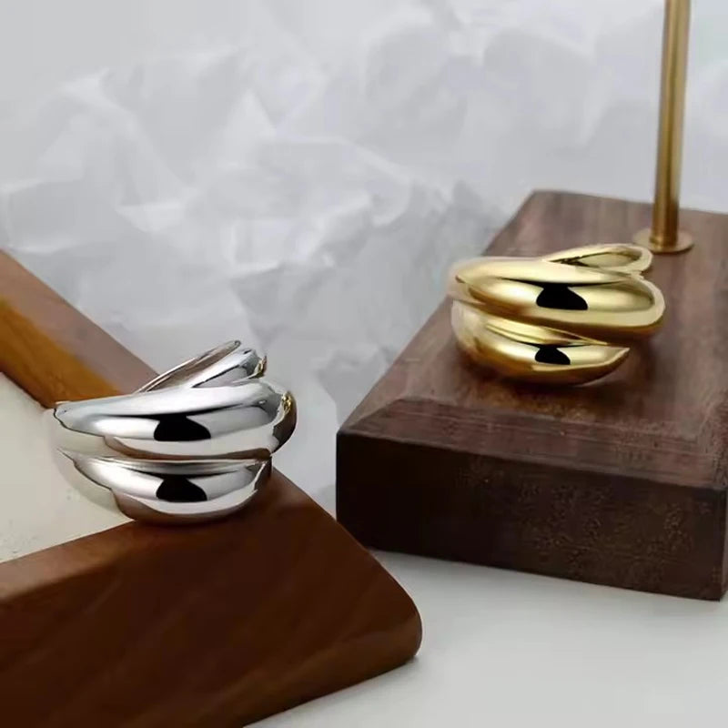 925 Sterling Silver Minimalist Jewelry 18k Gold Plated Multi-layer Cross Women Chunky Rings for Girls