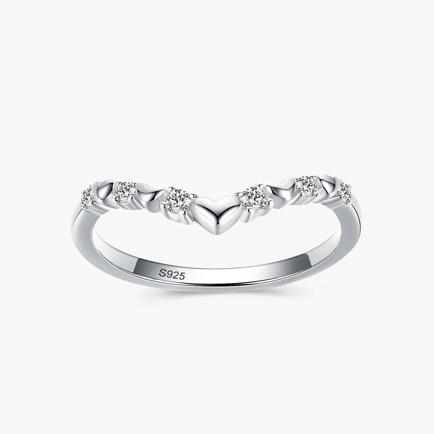 Ailmay Real 925 Sterling Silver Stackable CZ Ring Fashion Simple Heart Clear Zircon Finger Ring Fine Female Fashion Jewelry