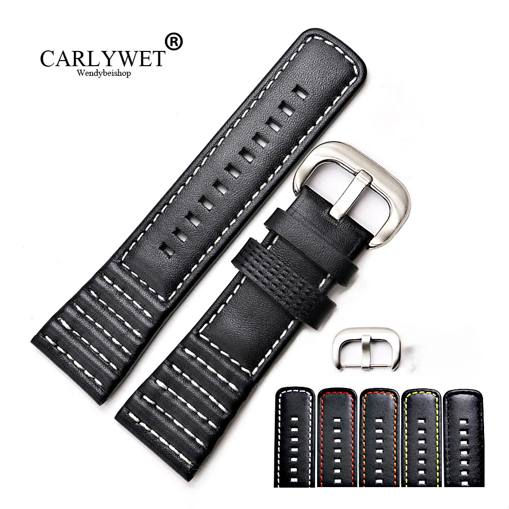 28mm Real Calf Leather Replacement Wrist Watch Band Strap Belt Black & White Silver Buckle Breathable Charm for Seven Friday