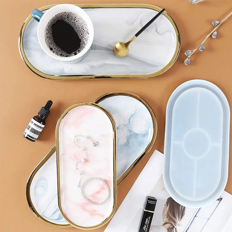 Shiny Custom Oval Trinket Food Storage Concrete Soap Mat Tray Epoxy Resin Silicone Casting Mold for Coasters Home Decoration