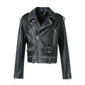 Luxury Turn Down Collar Motorcycle Jacket Coat Black Real Cow Skin Leather Jackets Women