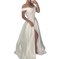 Elegant Satin Fabric Off Shoulder Bridal Gowns Split Front Noble Wedding Dress 2025 Vestido De Novia