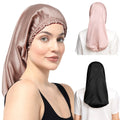 QINGYAN Wholesale Long Bonnets Hot Sales Portable Satin Long Tube Hair Care Sleeping Hat with Ruffle Edge Elasticity for Casual
