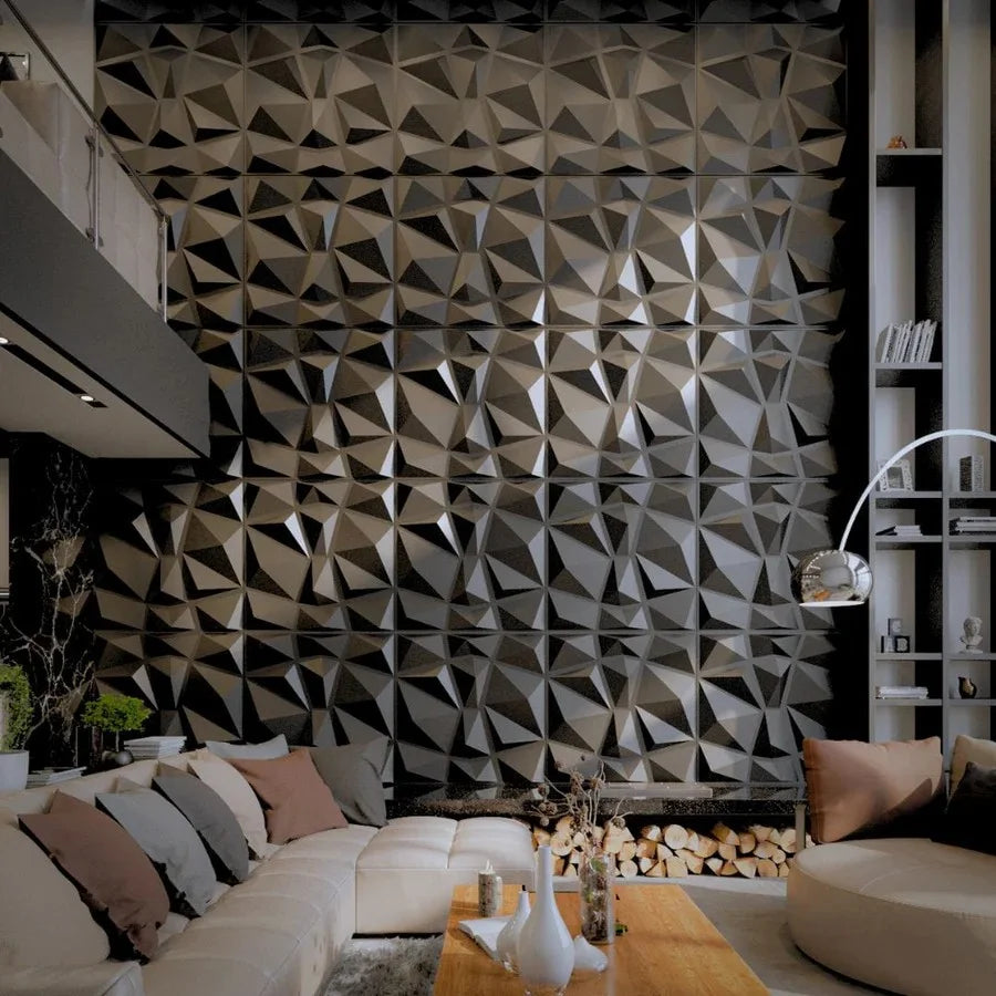 3D Geometric Wall Panels Matte Black 50cm*50cm PVC Wall Panel Board for Home Hote Interior Wall Decoration