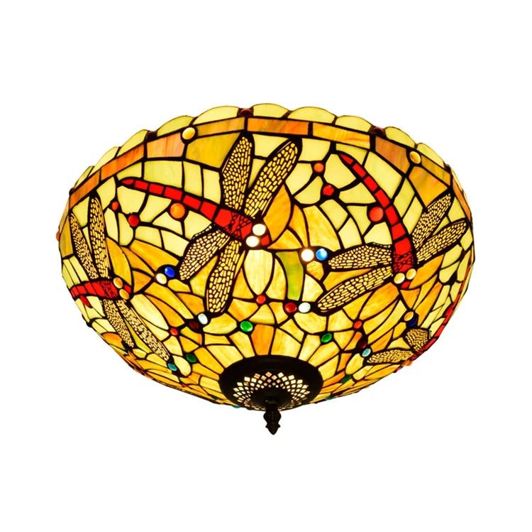 16 Inch Tiffany Bedroom Lamp Bar Yellow Stained Glass Semi Retro Dragonfly Price Fan With Light Panel Modern Led Ceiling Lights