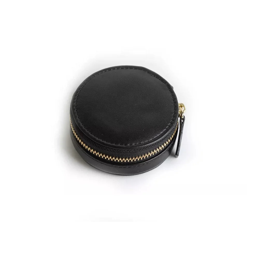 Custom Your Logo Women Black Round Leather Handbag Vanity Cosmetic Beauty Makeup  case Pouch Box Bag