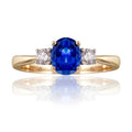 SGARIT Fine Jewelry OEM/ODM 14K Yellow Gold 1.50CT Oval Cut Lab Created Blue Sapphire Ring Women Classic Vintage 3 Stone Ring