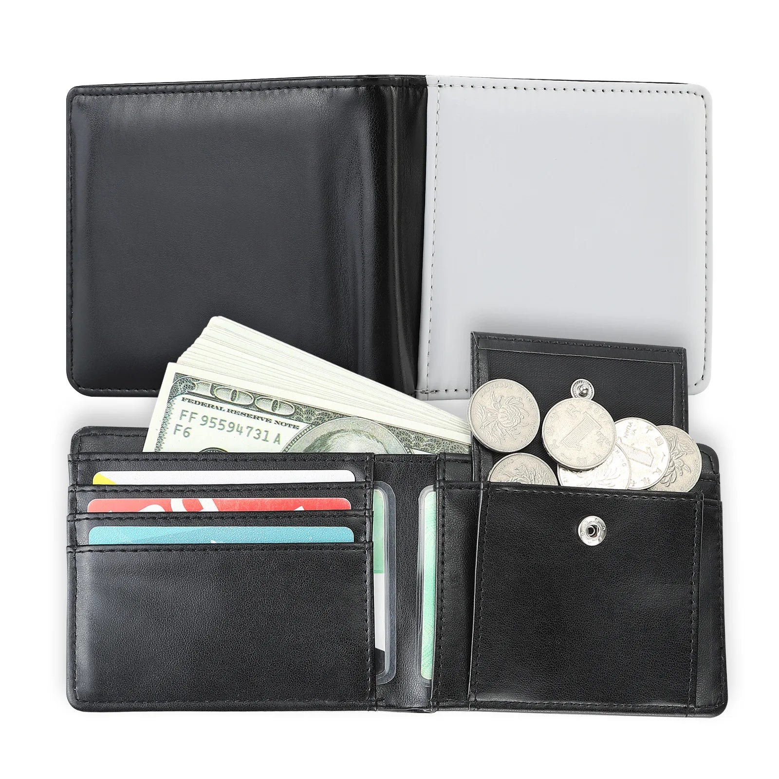 Black Storage Bag Compact Wallets with Sublimation Bank Card Holder for Office Travel Work and Gift Supplies