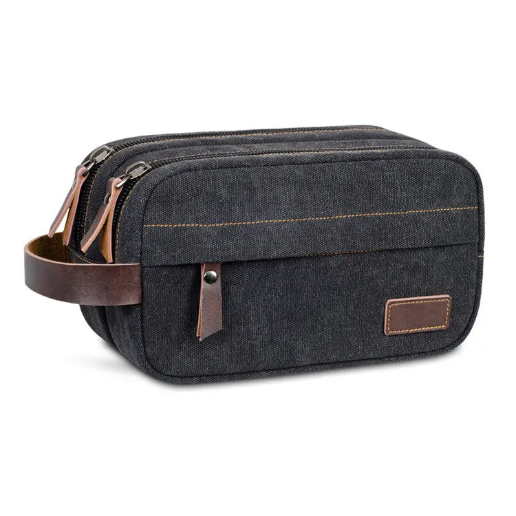 Portable Vintage Canvas Cotton Cosmetic Bag Pouch Case New Double Zipper Travel for Toiletry Makeup Pack for Men and Women
