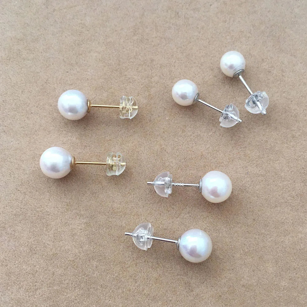 6-7 MM S925 Stud Silver Nature Freshwater Pearl Earrings Single Earringnear Round Pearl Earring