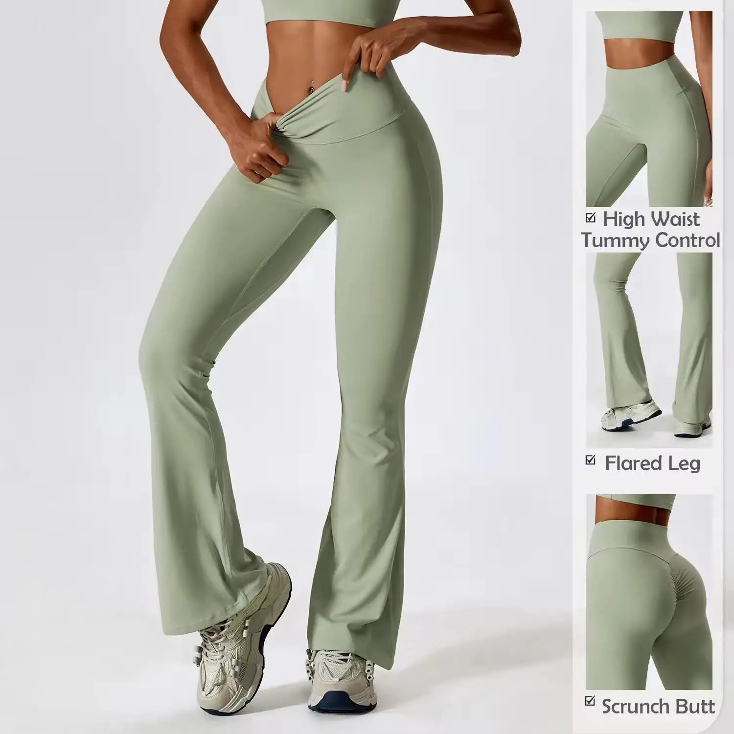 Custom  High Waist Tummy Control Flared Yoga Pants Gym Workout Wide Leg Scrunch Butt Plus Size Flare Leggings for Women