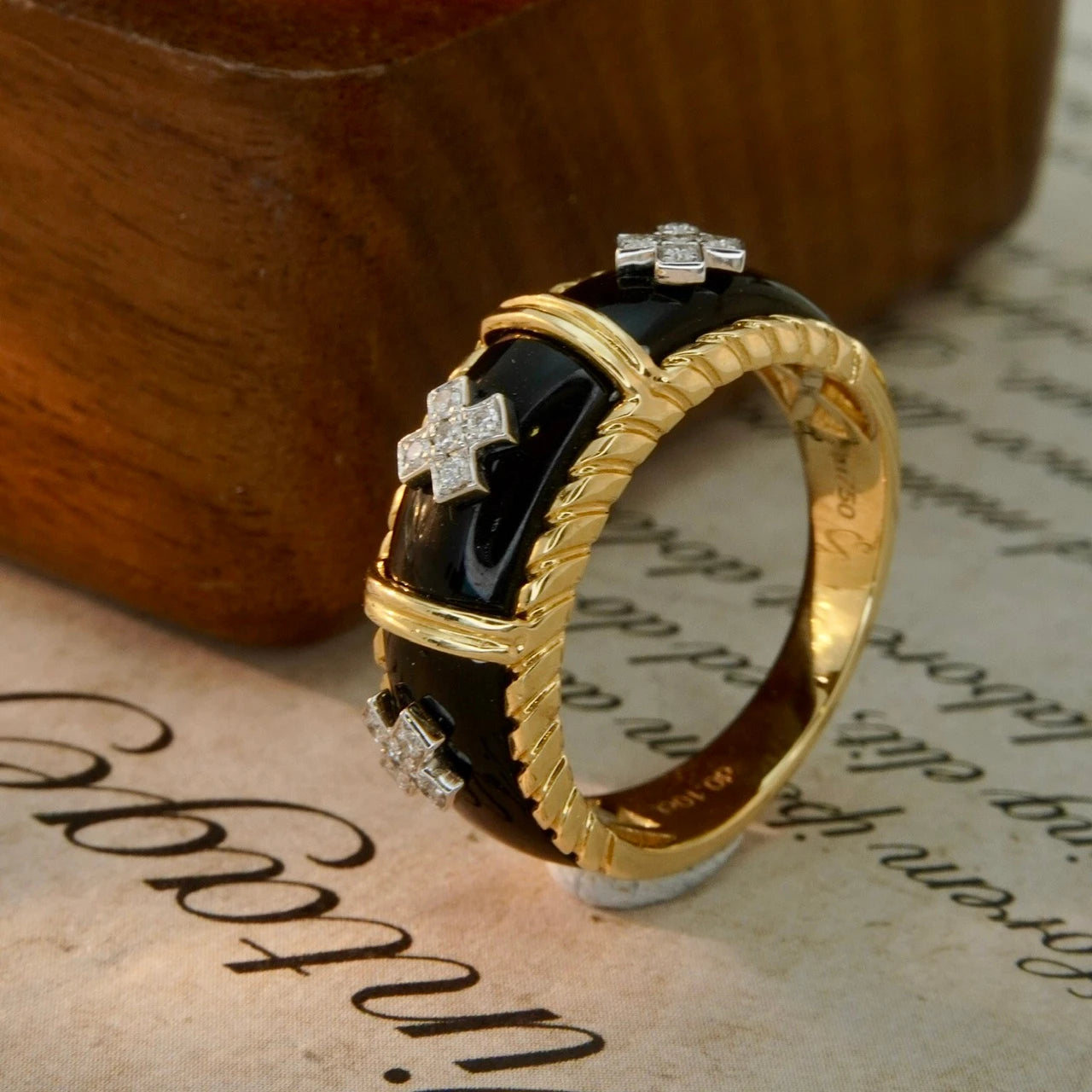 H&F Wholesale Classic Real Diamond Black Agate Wedding Rings Custom 18k 14k 9k Solid Gold Vintage for Women