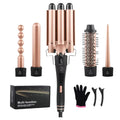 Custom Logo Professional 5 in 1 Interchangeable Ceramic Curling Wand Brush Wave 3 Barrel Curling Iron Set