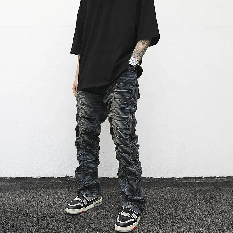OEM Private Brand Men's Skinny 3D Dirty Denim Jeans White Distressed Colored Print Waterproof Techniques Drop Shipping Stock
