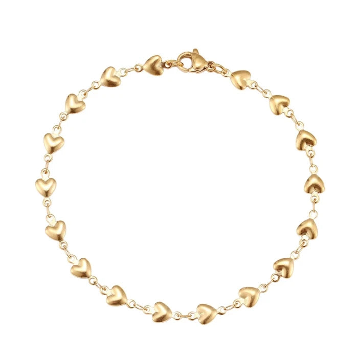 Waterproof Handmade 18K Gold Plated Stainless Steel Stacking Heart Chain Link Bracelet for Men Women Wedding Gift Wholesale