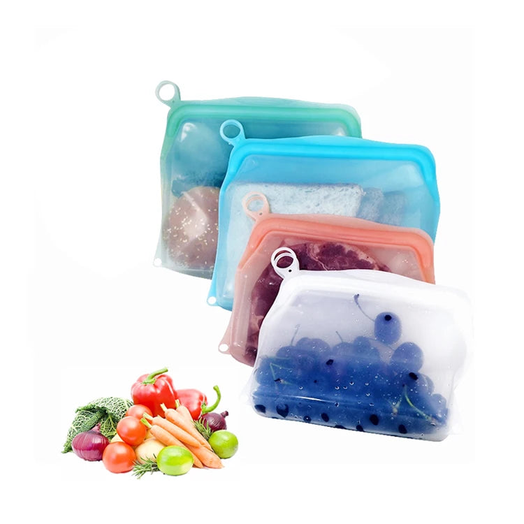 OEM&ODM Custom Logo BPA Free Heat Resistant Microwaveable Reusable Food Grade Silicone Food Storage Bags