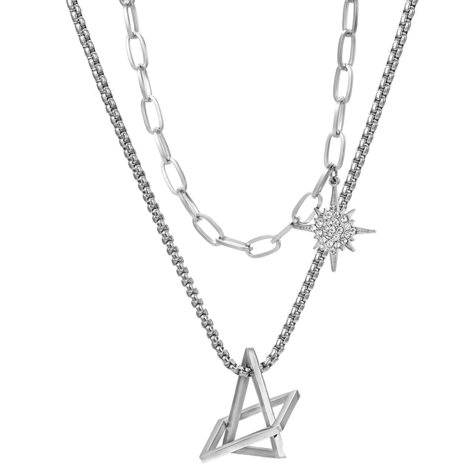 Fashion Jewelry Geometry Personality Stainless Steel Silver Plated Men Hip Hop Pendant Necklace