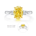 Abiding Three Stone Design Oval 5x7mm Yellow Moissanite Diamond 925 Silver Finger Ring for Wedding Engagement Bridal