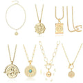 18K Gold Moon Star Lion Eye Pendant Necklace Medallion Paperclip Chian Choker Layering Jewelry for Women Girls