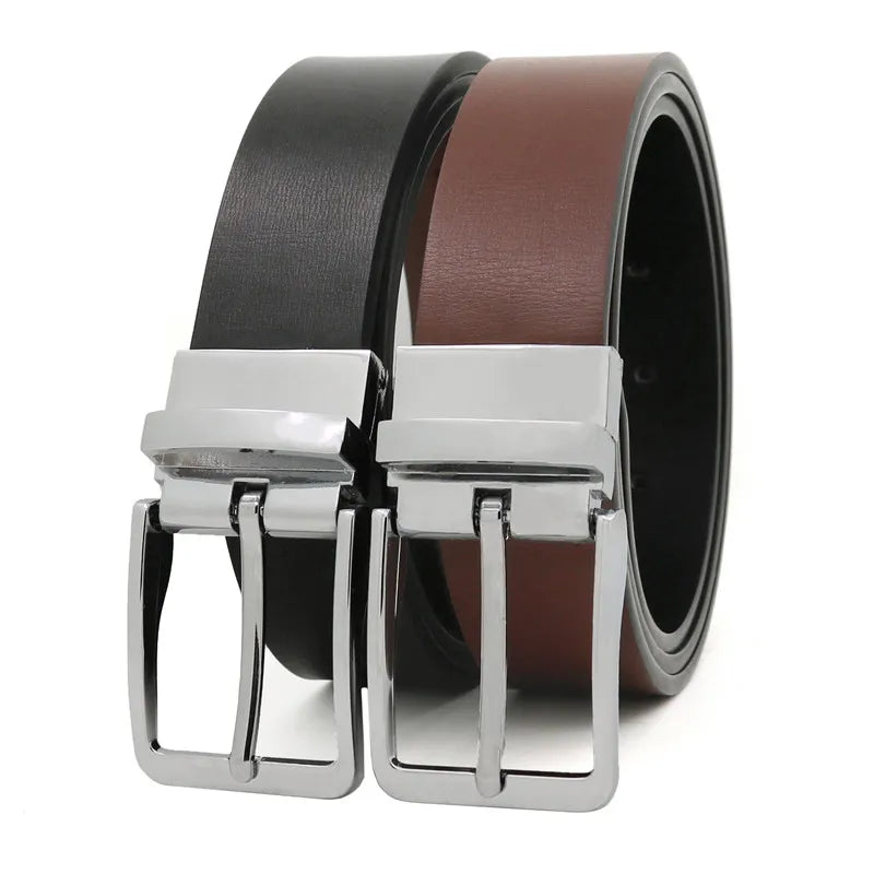 LQbelt Fashion Men's Pin Buckle Belt Alloy Rotating Buckle Reversible Belts for Male Genuine Leather Belt Wholesale OEM Factory