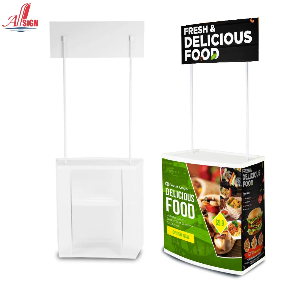 Portable PP Plastic Folding Sales Counter Promotion Table Display Stand