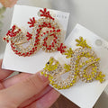 Chinese Style Diamond Dragon Shaped Brooch Pin Big Rhinestone Crystal Yellow Red Dragon Brooch for Women