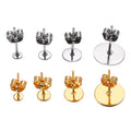 Stainless Steel Gold Jewelry Making DIY Bulge Flat Head Pierced Butterfly Back Stud Blank Supplies Earring Posts and Backs