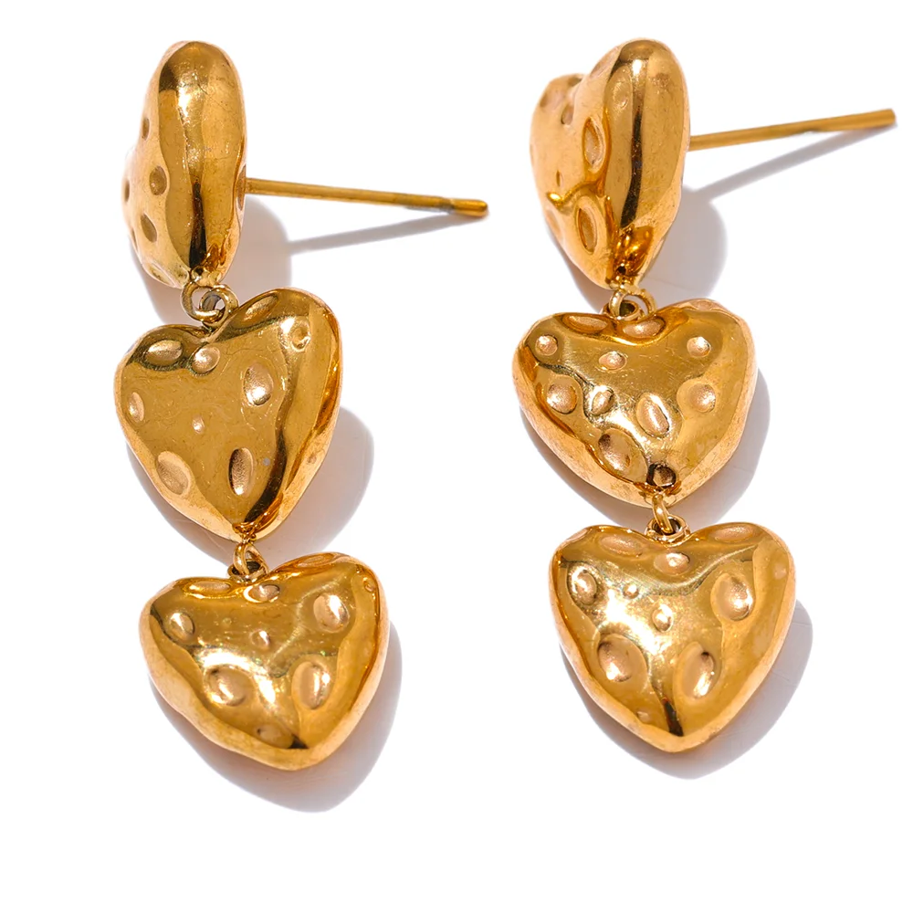 JINYOU 2890 Stainless Steel Vintage Metal 18k Gold Plated Heart Love Drop Dangle Earrings Women Waterproof Romantic Jewelry Gift