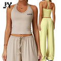 JY-3058 Solid Breathable Drawstring Wide-Leg Yoga Pants Set Quick-Drying Suspender Sport Suit Women Casual Running Gym Workout