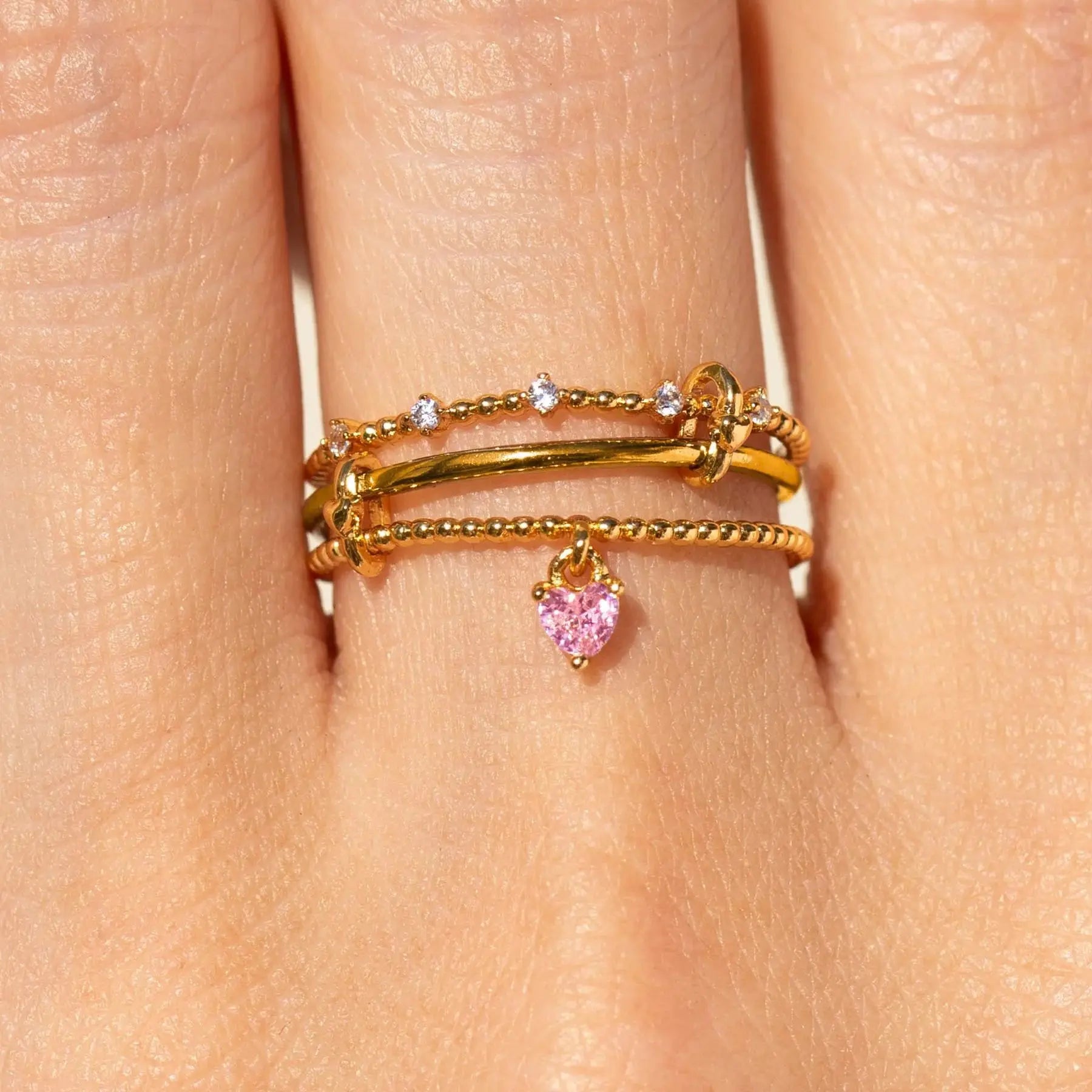 2025 Fashion Heart Zircon Ring Open Ring 18K Gold Plated Brass Ring Jewelry for Women Girls