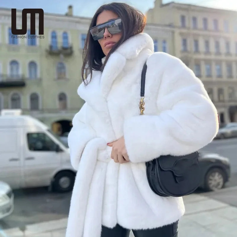 Liu Ming Wholesale Good Quality New Arrivals Women Thick Winter Warm Long Sleeve Plus Size 2XL Faux Fur Coat