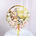 Premium Lucite Laser Cut Happy Birthday Cake Topper Gold Silver Printed Colorful Acrylic Flower Topper Party Holiday Decorations