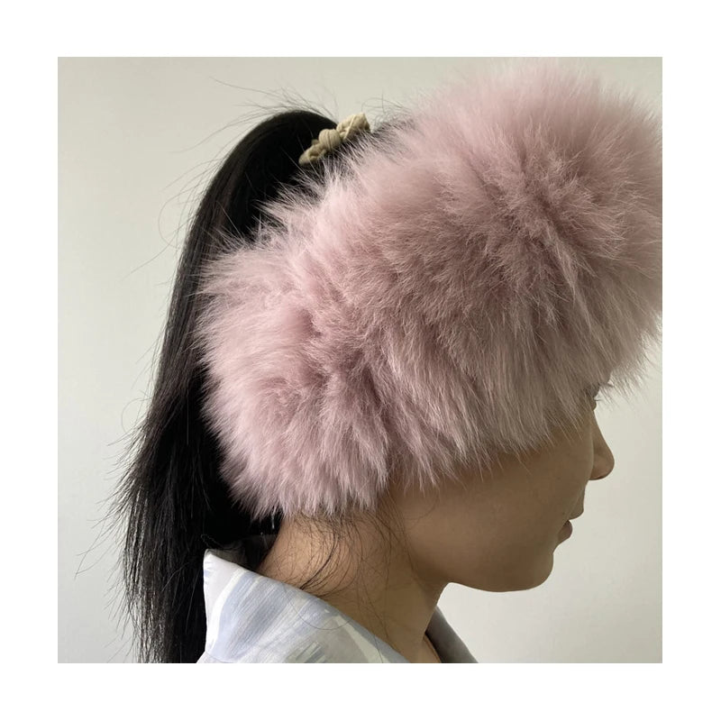 Sample Support 2026 Custom Fashion Real Fur Headband Women Winter Luxury Knitted FOX Fur Elastic Headbands for Women Textile