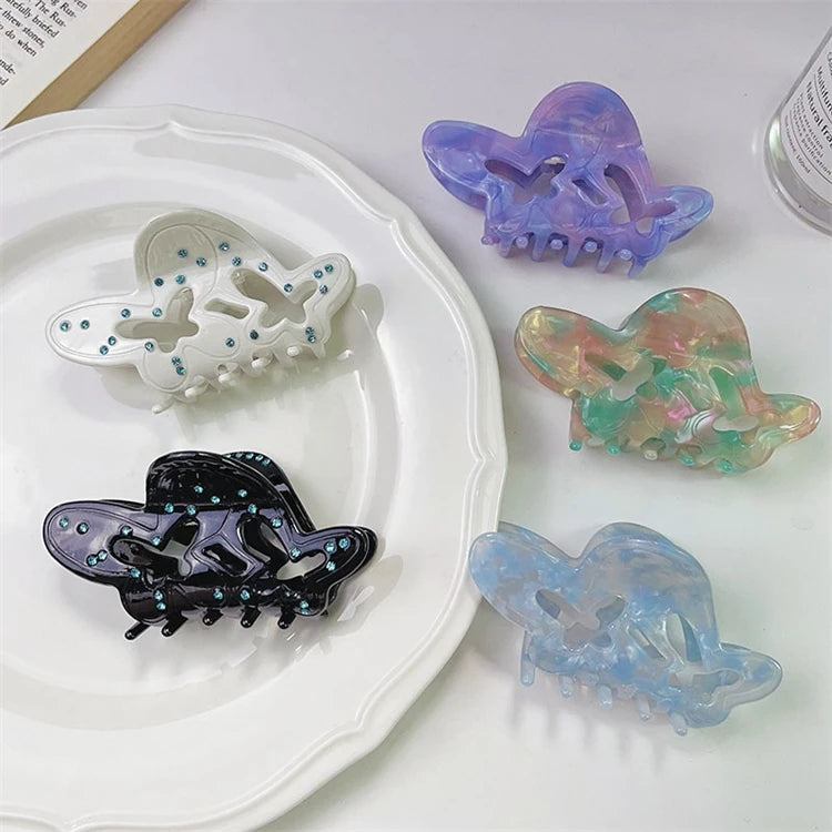 Hollow Inside Butterfly Rhinestone Diamond 8.8CM Hair Claw Clips Cellulose Acetate Custom Hair Clips for Women