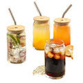 1 Pack 16oz Glass Beer Can Mug Bamboo Lid Straw Sublimation Whiskey Iced Coffee Mojito Soda Whiskey Iced Coffee Mojito Soda
