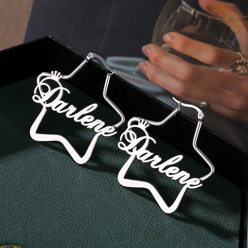 Customized Name Star Shape Stainless Steel 18K Gold/Silver Plated Personalized Initials Earrings Fashion Creative Women's