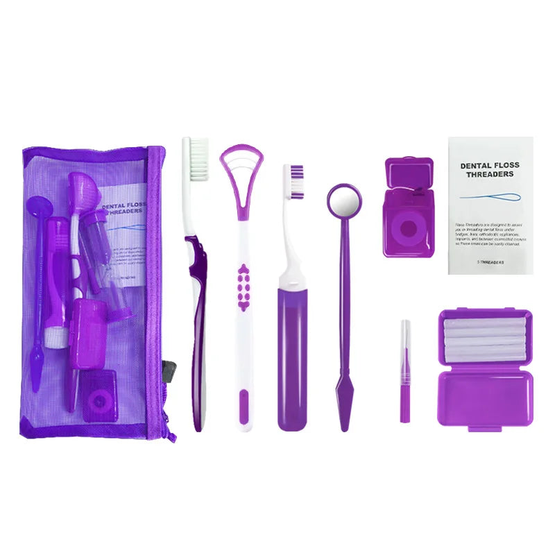 Eight-Piece Orthodontic Oral Care Set Home Use Clinic Gifts Bag Shaped Plastic Teeth Brush Silicon Multi-Purpose Oral Hygiene