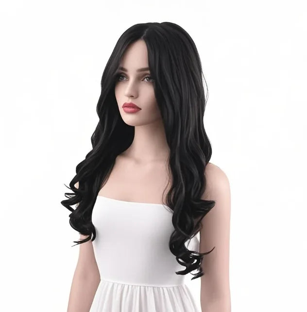 Front Wigs Hair Premium Fibre Synthetic Lace Body Wave Glueless Long Go Wear Black French Lace Average Size for Women Hot Sale