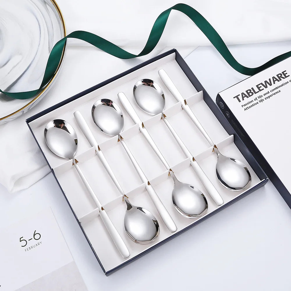 Wholesale Set of 6 Mirror Polished Stainless Steel Spoons Korean Style for Desserts Coffee Soup-for Giveaways