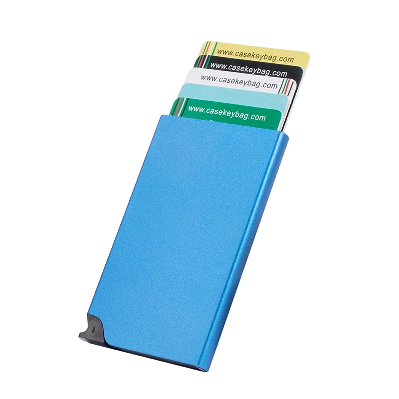 CASEKEY Portable Auto Popup Travel Slim Stainless Steel Case Card RFID Blocking Front Pocket Aluminum Bank Card Holder Wallet