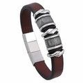 New Fashion Stainless Steel Bangle Fashion Genuine Leather Bracelet Punk Rock Men Jewelry