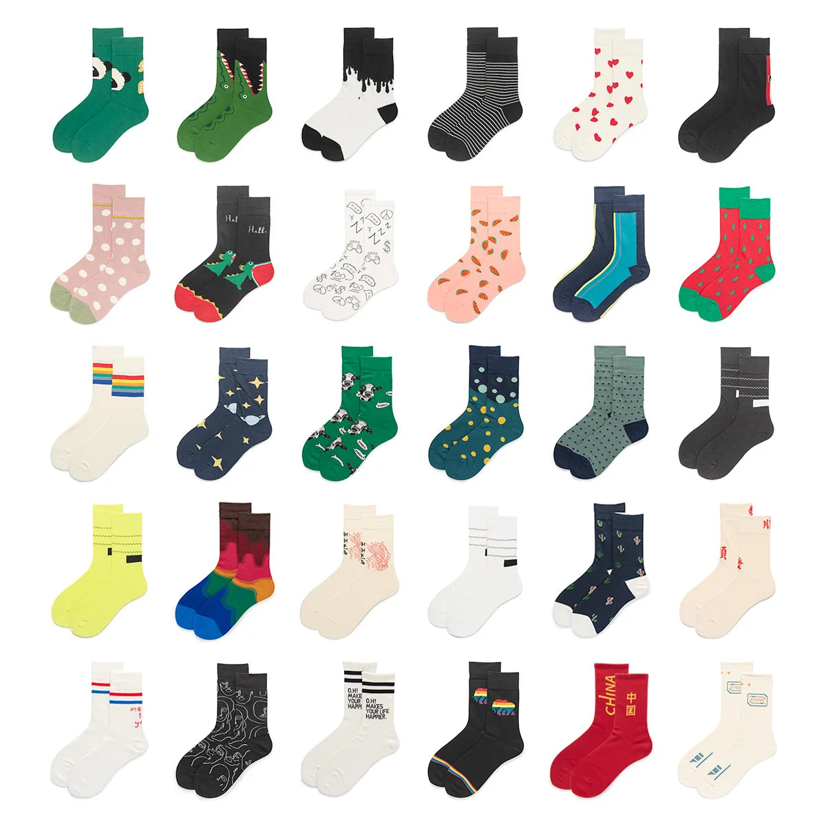 XIANGHUI Wholesale Breathable Colorful  Jacquard Printing Embroidery Mid-Calf Warm Stitching Pattern Antiskid Casual Unisex Men Sock