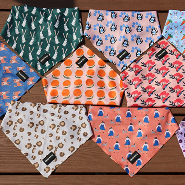 OKEYPETS Wholesale Luxury Custom Printed Logo Polyester Fabric Cute Pet Dog Accessories Scarf Bandana With Logo