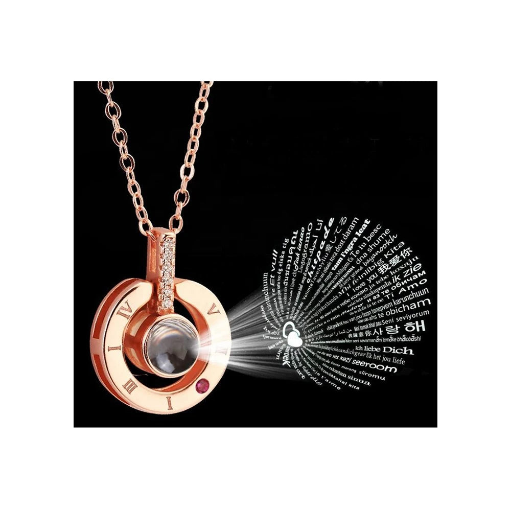 G.T Collier De Projection Round/Heart Pendant Necklace Collier Femme Bijoux I love You 100 Languages Heart Projection Necklace