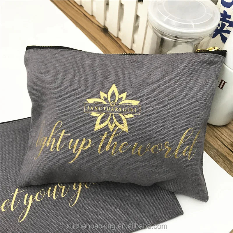 Reusable Cotton Canvas Mini Zipper Pouch for Cosmetics Custom Cotton Zip Pouch Small Cotton Sunglass Pouch
