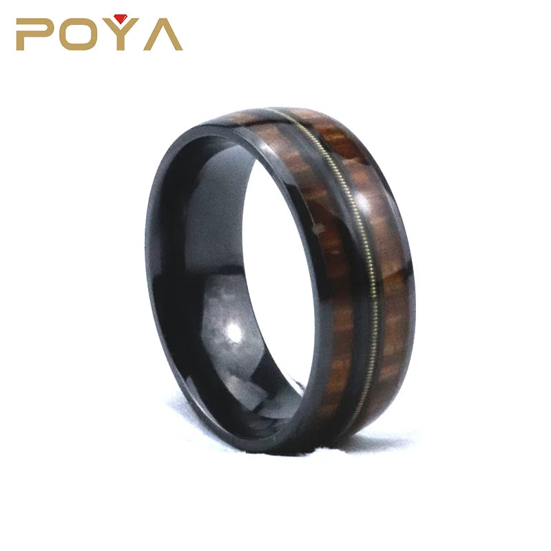 Poya 8mm Wholesale Trendy Vintage Whiskey Barrel Wood Guitar String Inlay Tungsten Ring