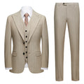 New Back 2 Splits M-4XL Men's Set Suit Korean Version Slim Striped Light Coffee Casual Suit Three-piece Suit Men Set 2 Vents